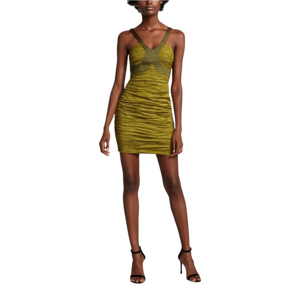 New W/Tags BCBGMaxAzria Ruched Dress Peridot Color Party Dress MSRP $348…
